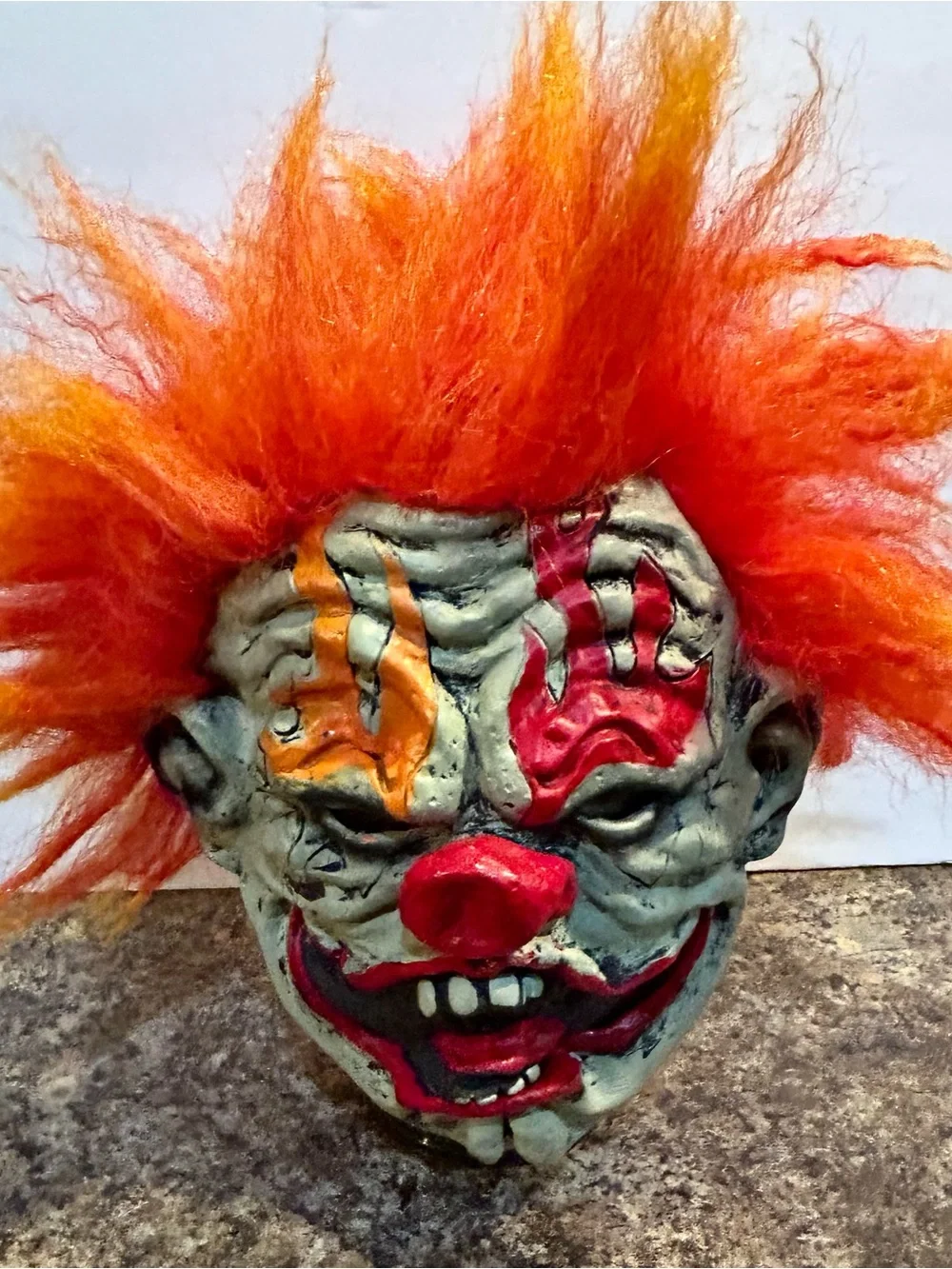 Scary Clown Head Mask with Bright Orange Hair